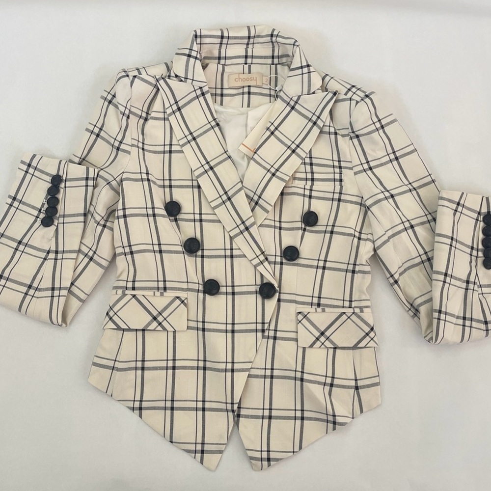 Choosy Double-Breasted Plaid Blazer size 2 - Picture 3 of 9